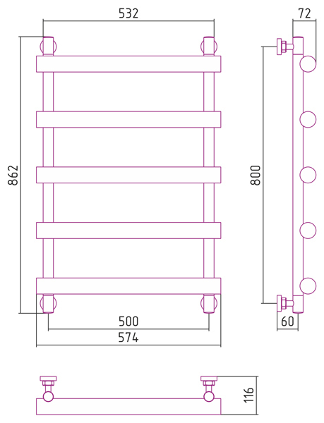 Полотенцесушитель водяной Сунержа Атлант 800x500