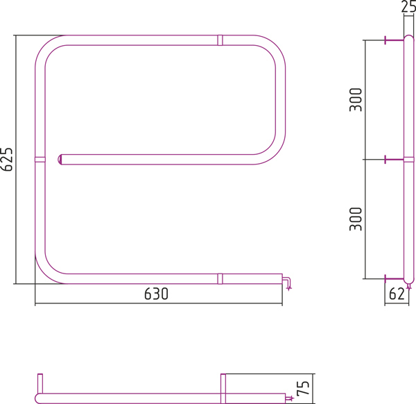 Полотенцесушитель электрический Стилье ЭПС G-образный 600x600 (60 Вт)